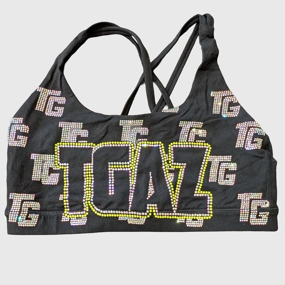 Top Gun Arizona TGAZ Rhinestone Cheer Sports Bra M Black Crisscross Back